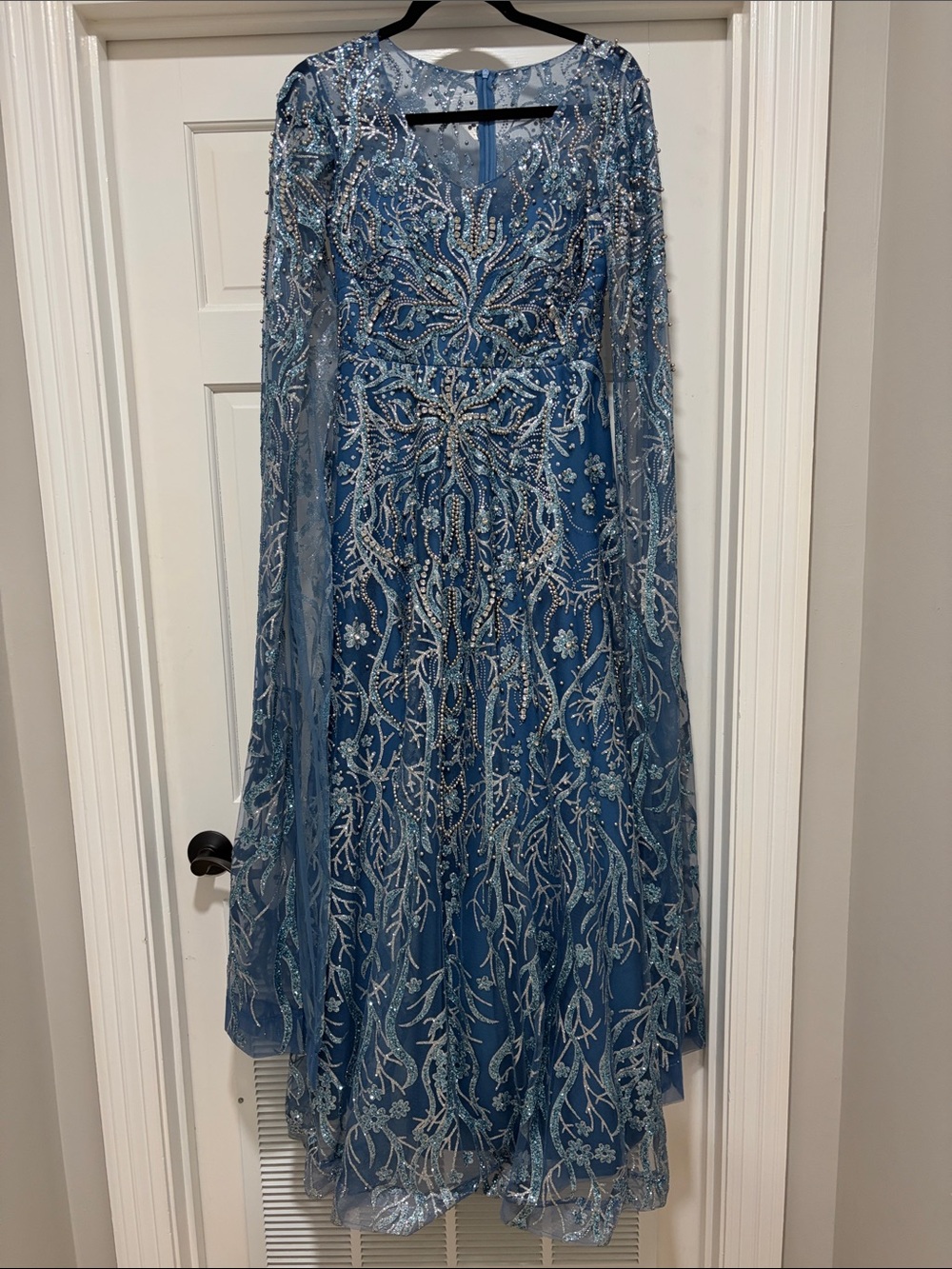 Elegant Blue Beaded Evening Dress
